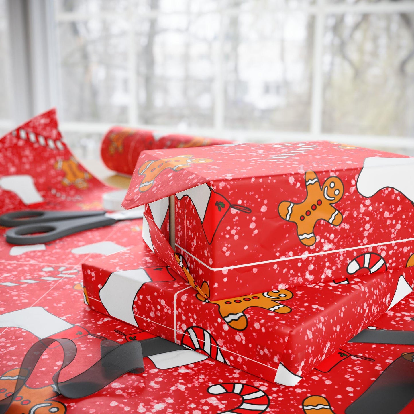 Gingerbread candy cane hand drawn Christmas Wrapping Papers - Tomes and Troves