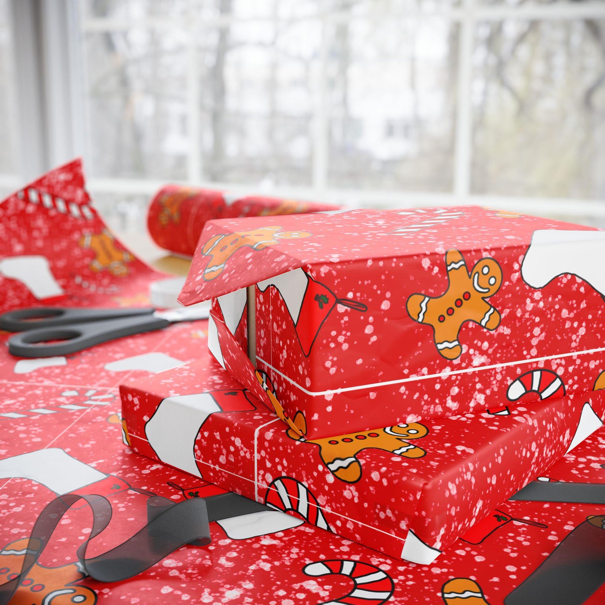 Gingerbread candy cane hand drawn Christmas Wrapping Papers - Tomes and Troves