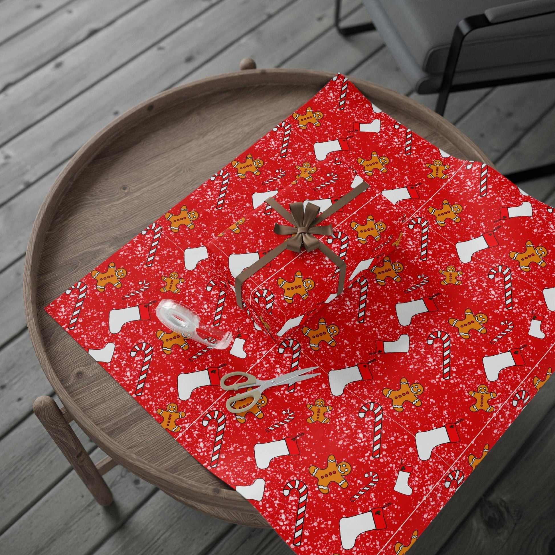 Gingerbread candy cane hand drawn Christmas Wrapping Papers - Tomes and Troves