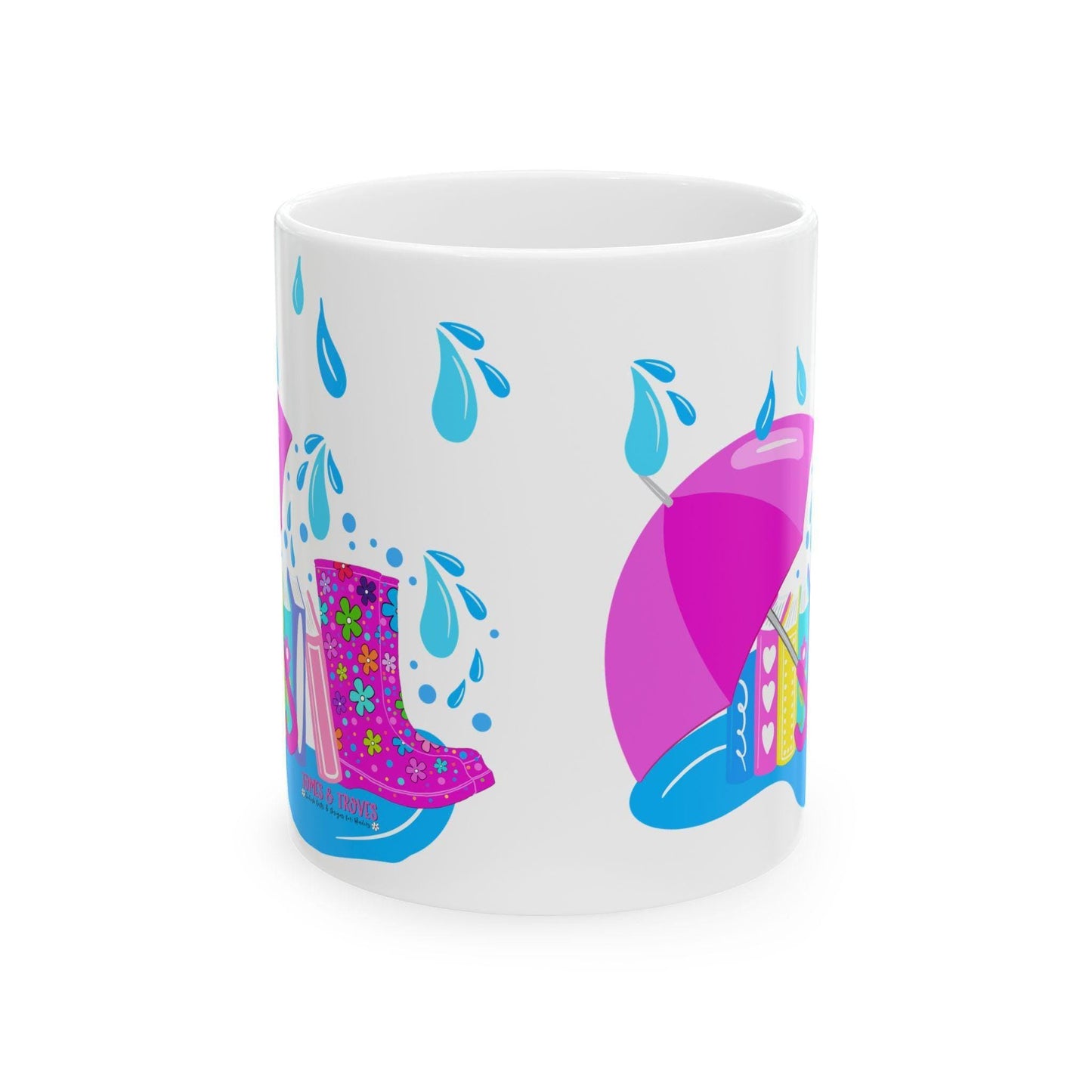 Hand drawn Colorful Rain Boot Ceramic Mug, Fun Hot Beverage Cup, Cute Kitchen Decor, Springtime Essentials, 11oz - Tomes and Troves