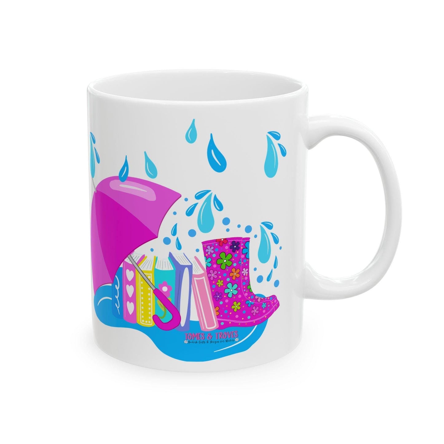 Hand drawn Colorful Rain Boot Ceramic Mug, Fun Hot Beverage Cup, Cute Kitchen Decor, Springtime Essentials, 11oz - Tomes and Troves
