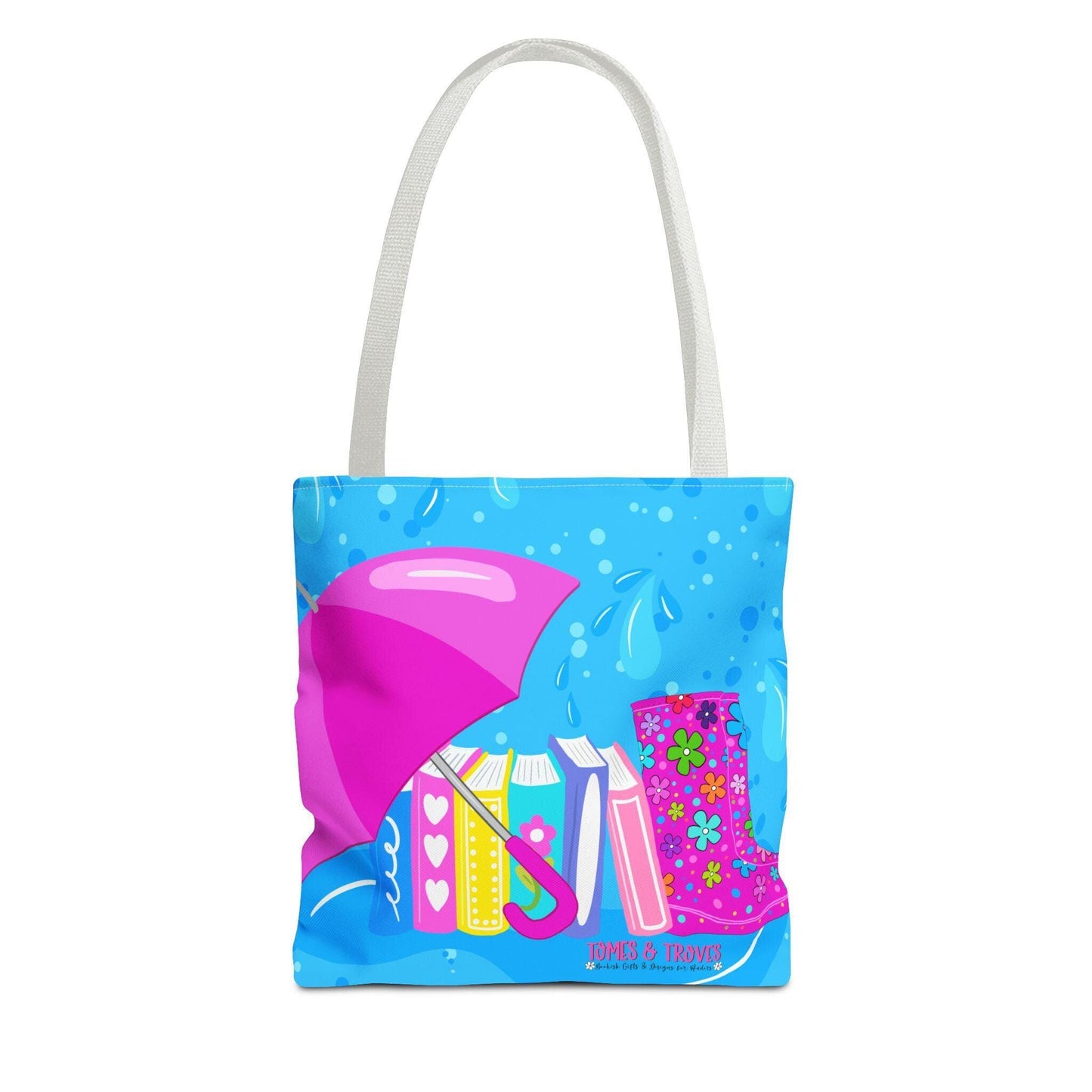 Colorful hand drawn Rainy Day Tote Bag, Waterproof Shopping Bag for Book Lovers, Cute Gift for Rainy Days, Spring - Tomes and Troves