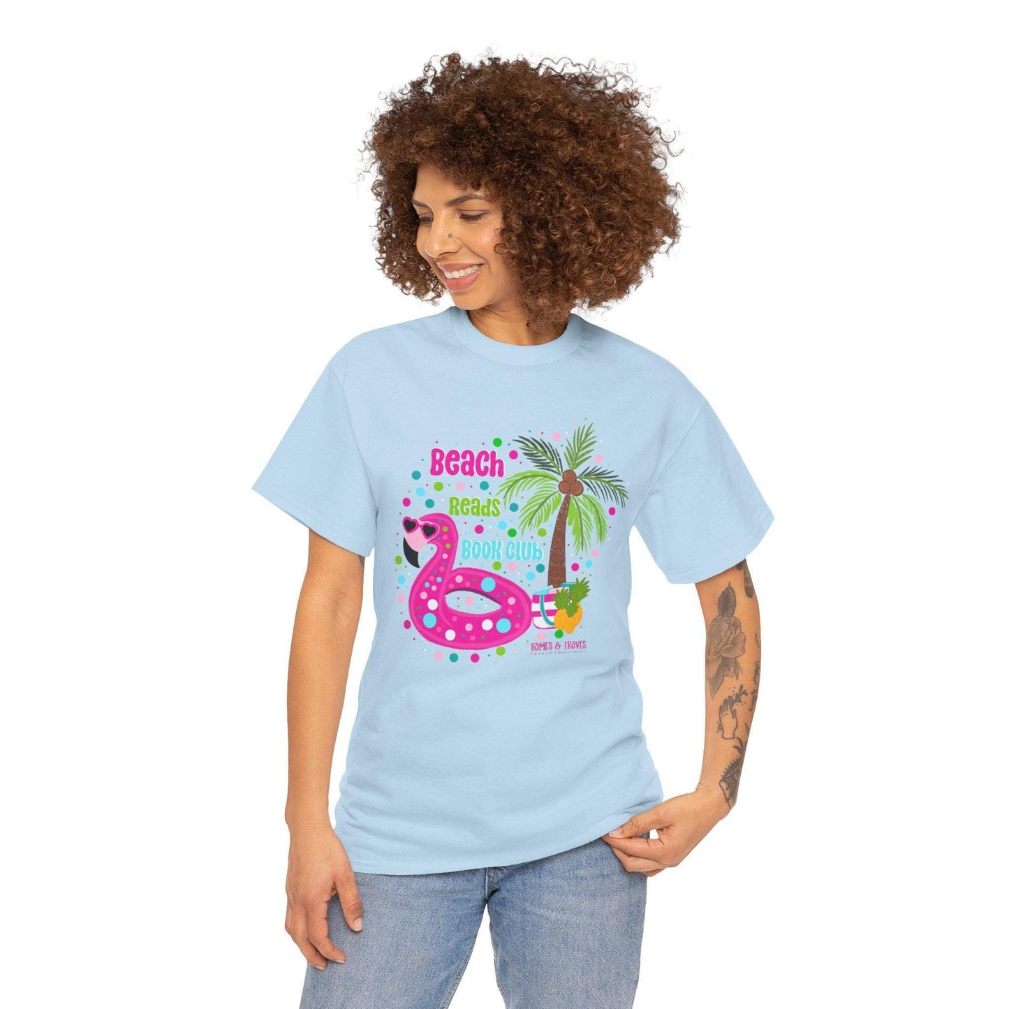 Beach Reads Book Club Unisex Heavy Cotton Tee, Summer Vibes Shirt, Book Lover Gift, Tropical Tee, Reading Club Apparel - Tomes and Troves