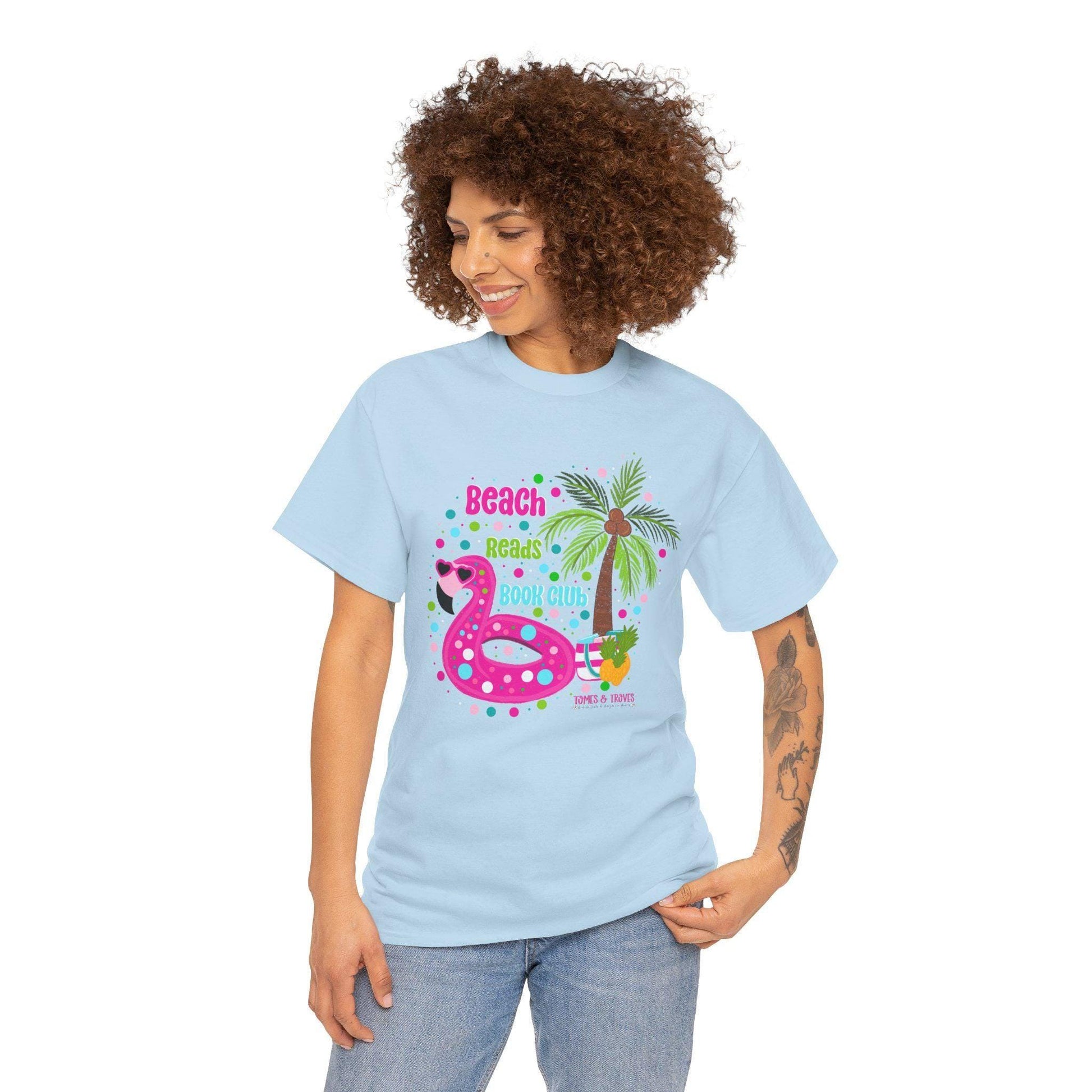Beach Reads Book Club Unisex Heavy Cotton Tee, Summer Vibes Shirt, Book Lover Gift, Tropical Tee, Reading Club Apparel - Tomes and Troves