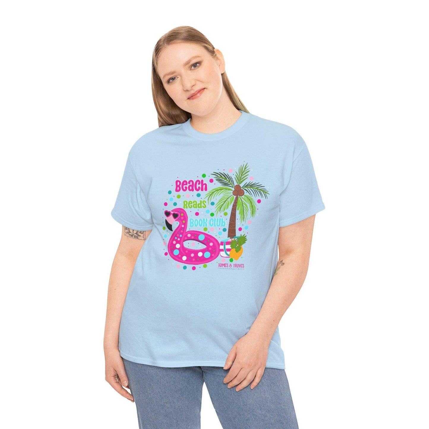 Beach Reads Book Club Unisex Heavy Cotton Tee, Summer Vibes Shirt, Book Lover Gift, Tropical Tee, Reading Club Apparel - Tomes and Troves