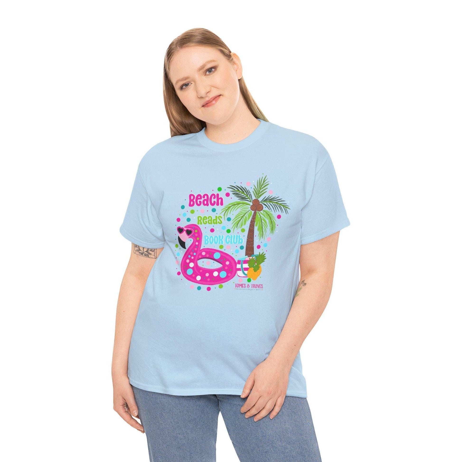 Beach Reads Book Club Unisex Heavy Cotton Tee, Summer Vibes Shirt, Book Lover Gift, Tropical Tee, Reading Club Apparel - Tomes and Troves
