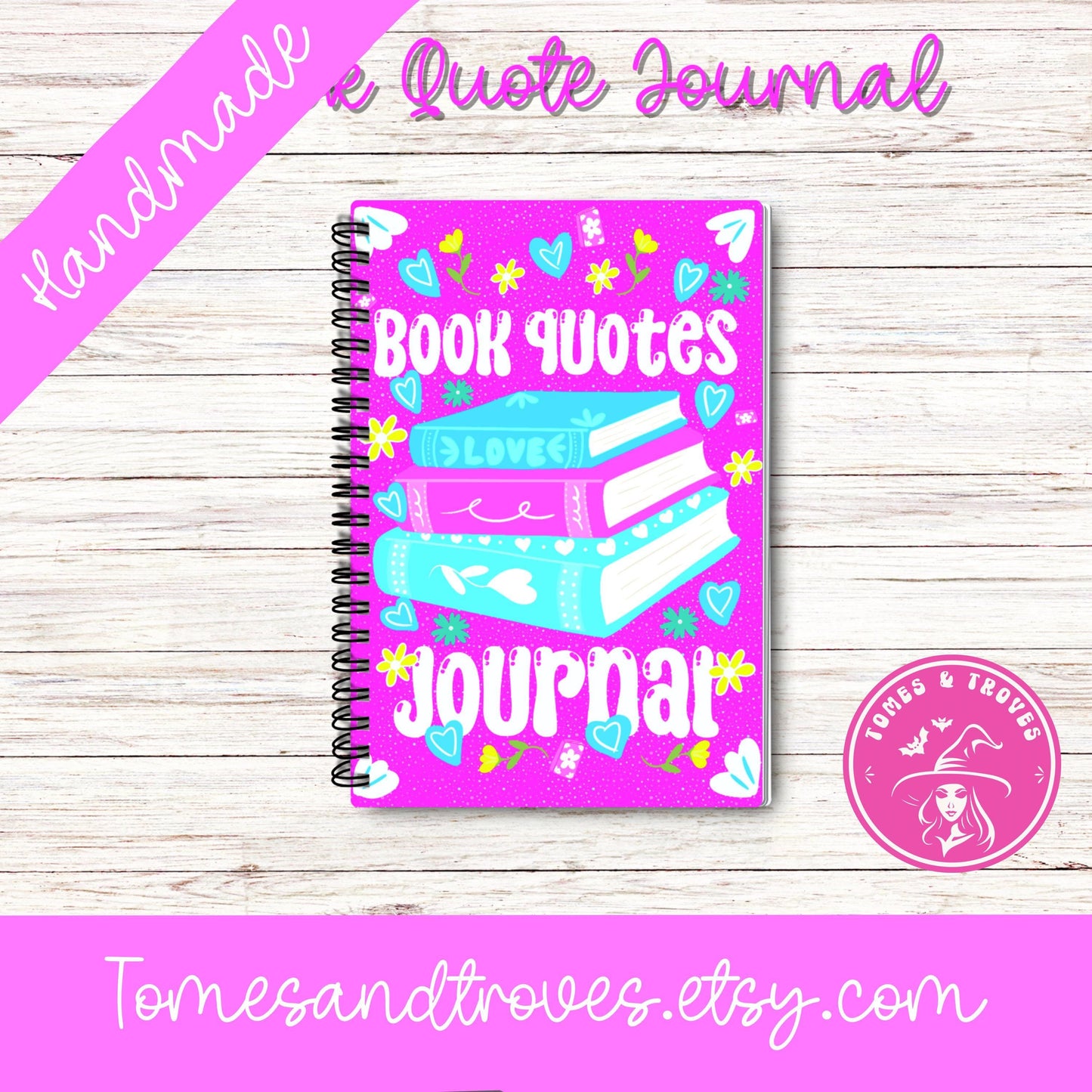 Personalized Book Quote Journal Coloring Book Handmade Hand-Drawn Literary Journal Bookish Coloring Pages, Reader Gift