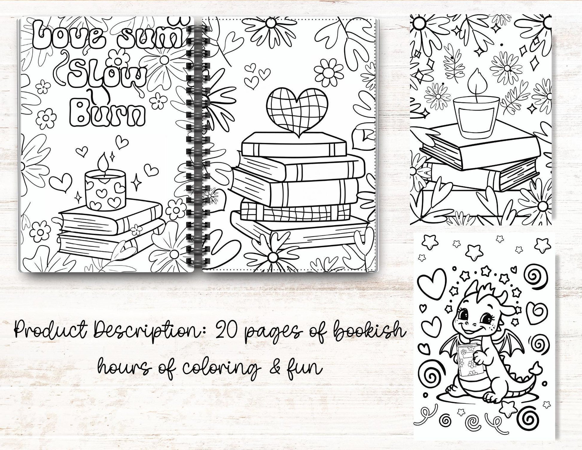 Personalized Book Quote Journal Coloring Book Handmade Hand-Drawn Literary Journal Bookish Coloring Pages, Reader Gift - Tomes and Troves
