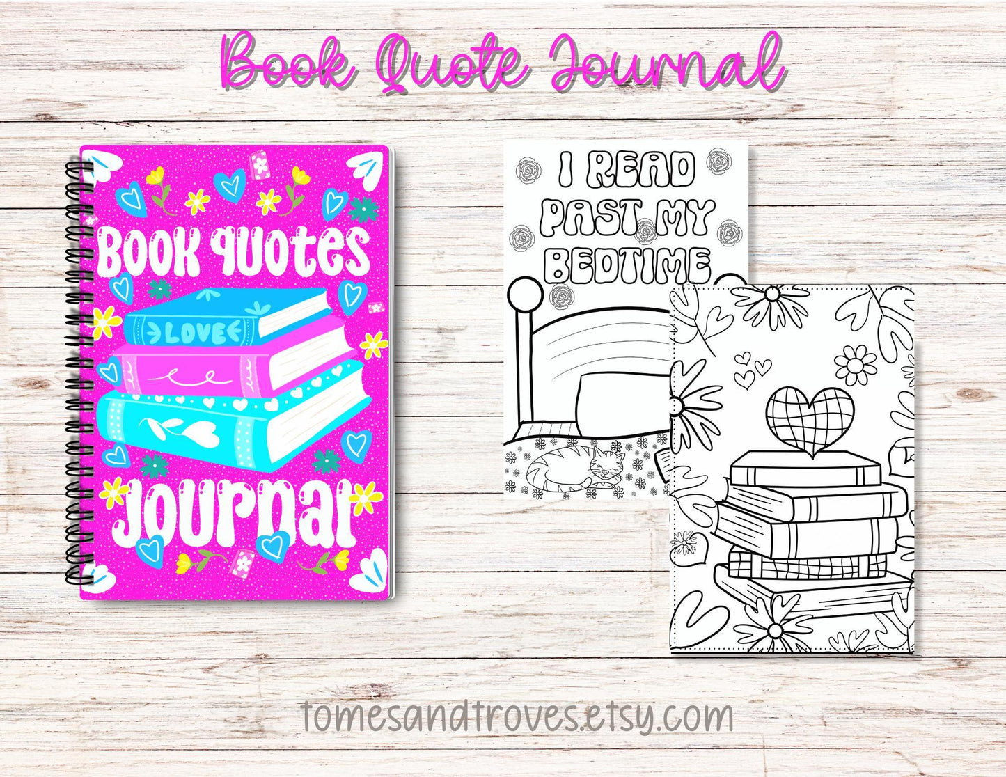 Personalized Book Quote Journal Coloring Book Handmade Hand-Drawn Literary Journal Bookish Coloring Pages, Reader Gift