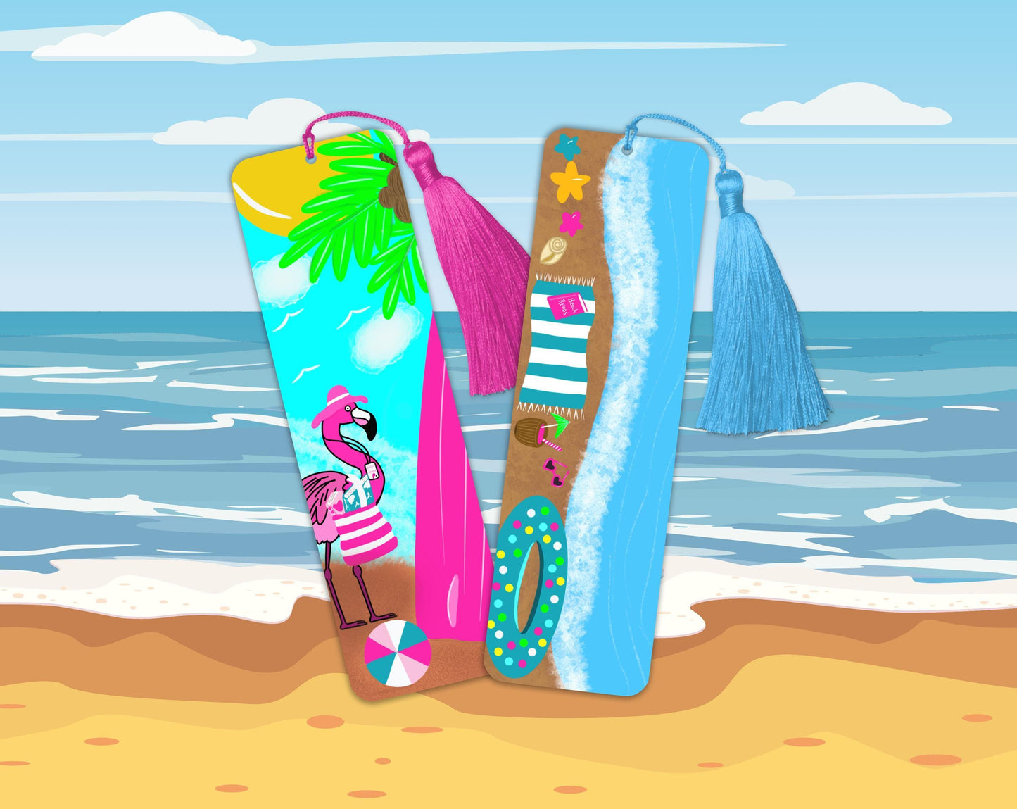 Beach Reads Bookmark set of 4 Laminated Hand-Drawn Bookmark for Book Lovers bookish gift - Tomes and Troves