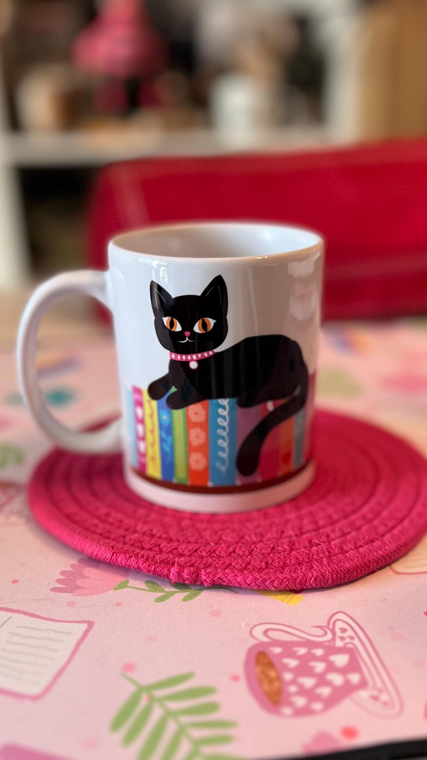 Black Cat Bookshelf Coffee Mug, Cute Cat Lover Gift, Cozy Home Decor, Cat-Themed Kitchenware, Bookworm Present, 11oz - Tomes and Troves