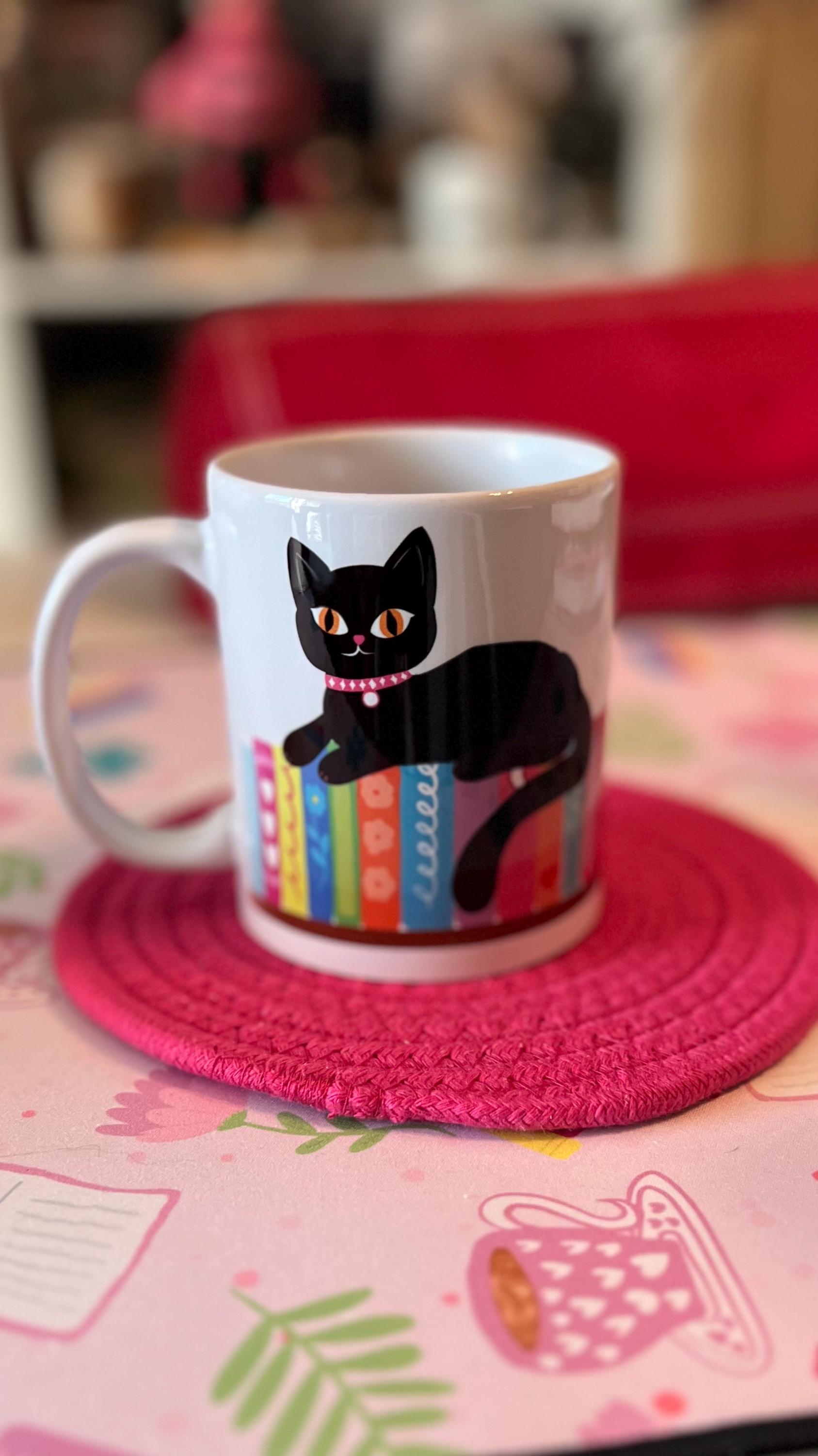 Black Cat Bookshelf Coffee Mug, Cute Cat Lover Gift, Cozy Home Decor, Cat-Themed Kitchenware, Bookworm Present, 11oz - Tomes and Troves