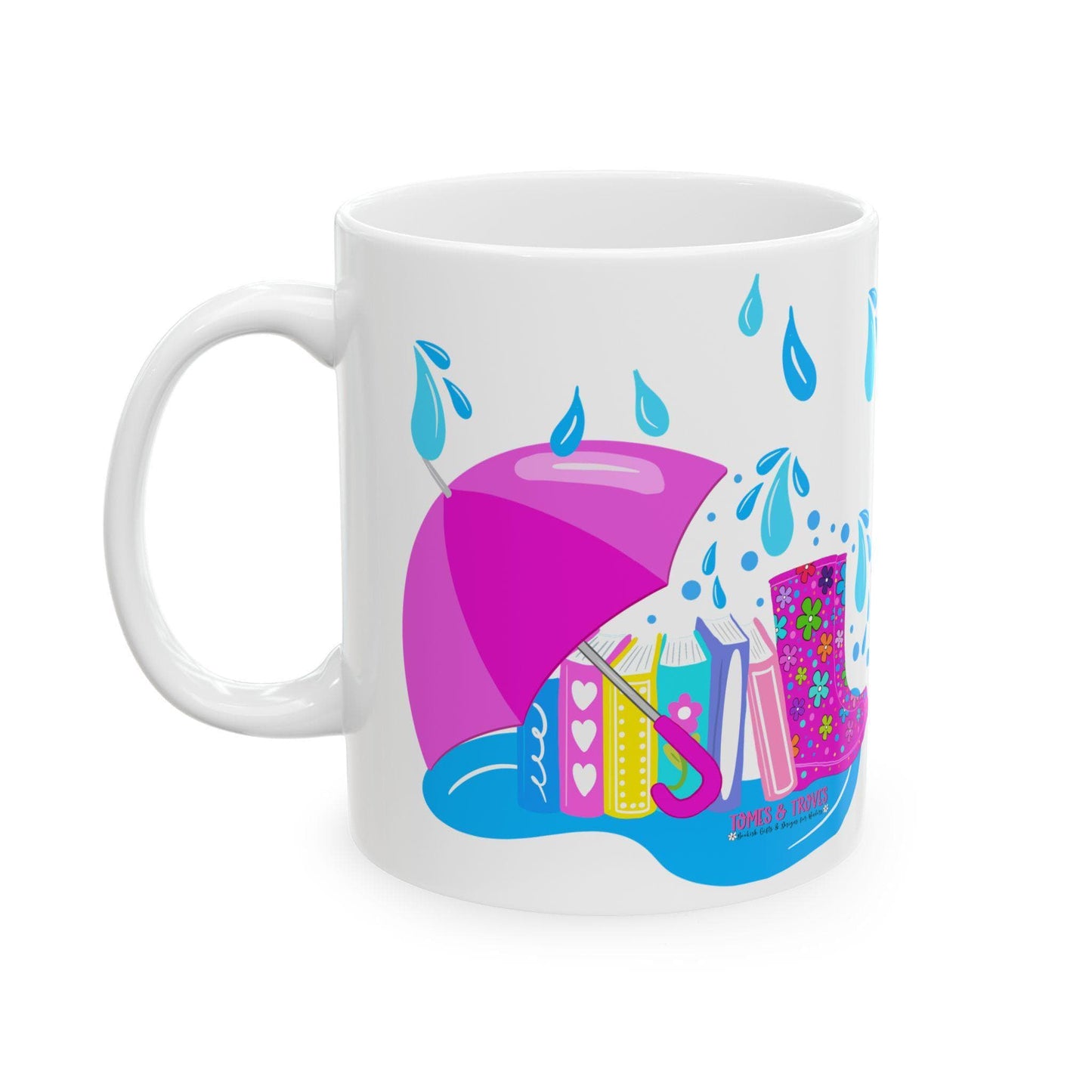 Hand drawn Colorful Rain Boot Ceramic Mug, Fun Hot Beverage Cup, Cute Kitchen Decor, Springtime Essentials, 11oz - Tomes and Troves