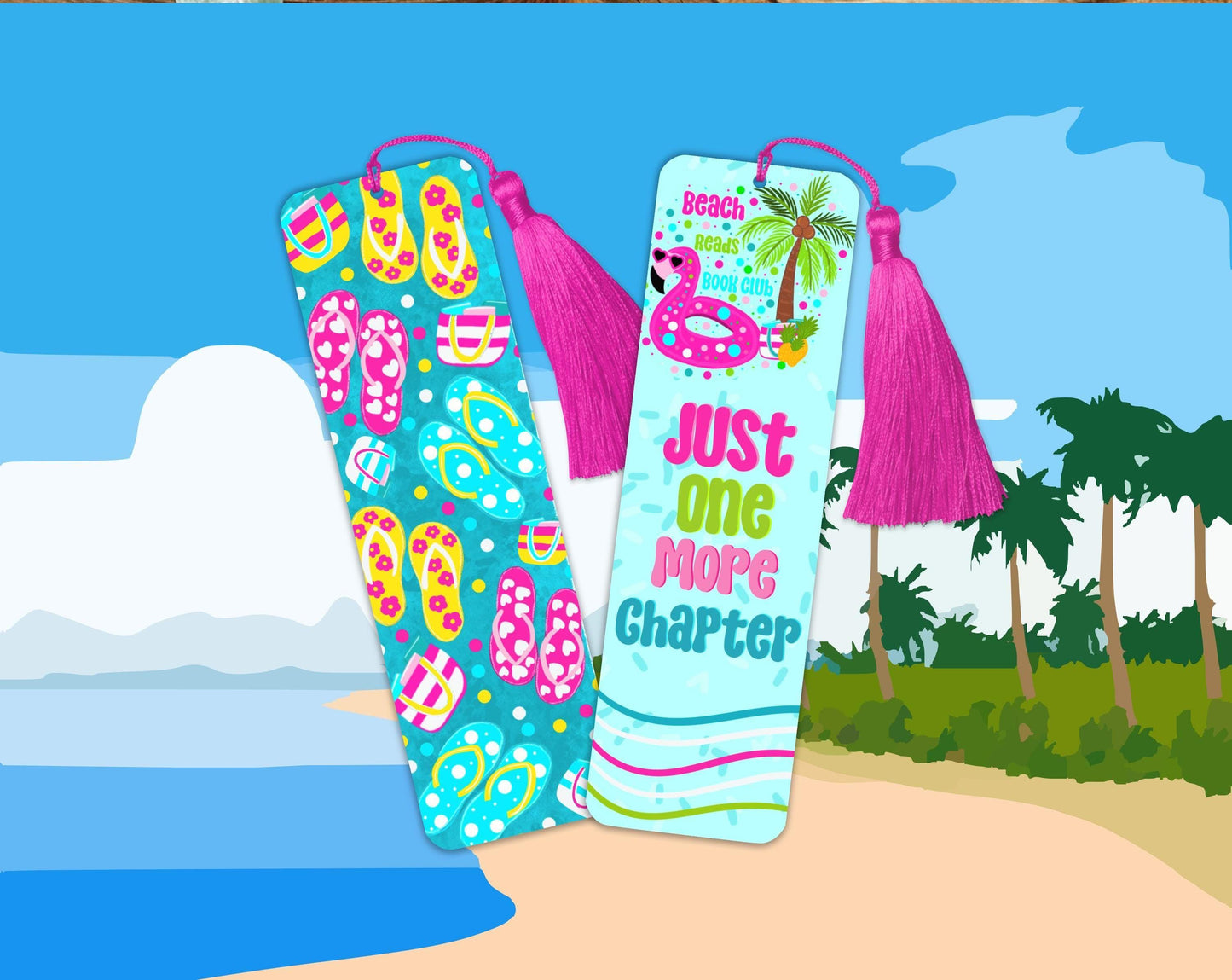 Bookmark set of 4 Laminated Hand-Drawn Beachy bookish Bookmark for Book Lovers bookish gift - Tomes and Troves