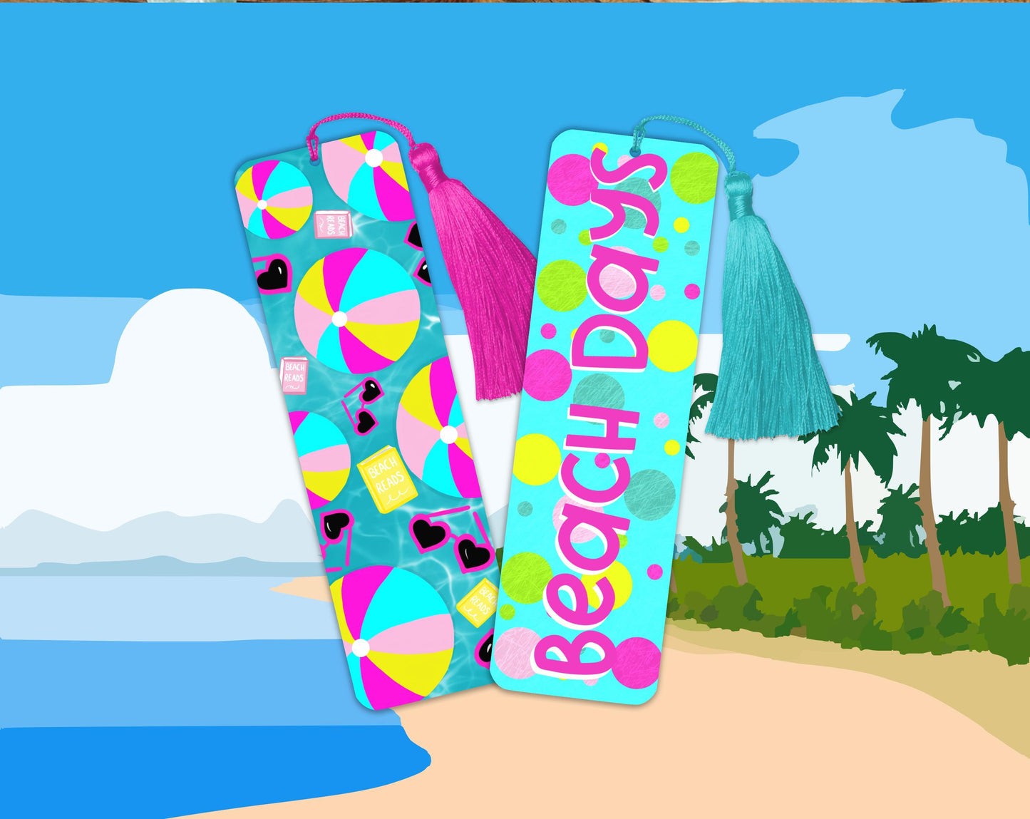 Bookmark set of 4 Laminated Hand-Drawn Beachy bookish Bookmark for Book Lovers bookish gift - Tomes and Troves