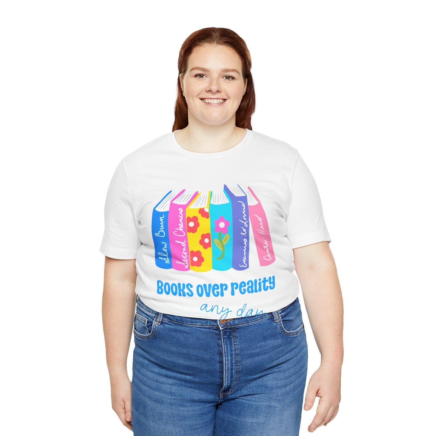 Books Over Reality Tee, Cute Literary T-Shirt, Reading Lover Gift, Cozy Bookish Apparel, Bookworm Short Sleeve Shirt - Tomes and Troves