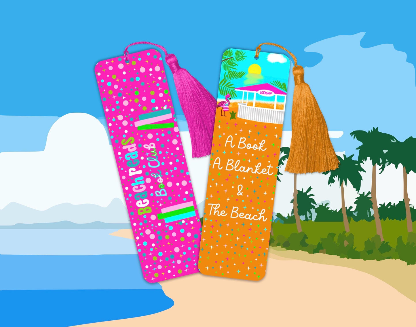 Beach Reads Bookmark set of 4 Laminated Hand-Drawn Bookmark for Book Lovers bookish gift - Tomes and Troves