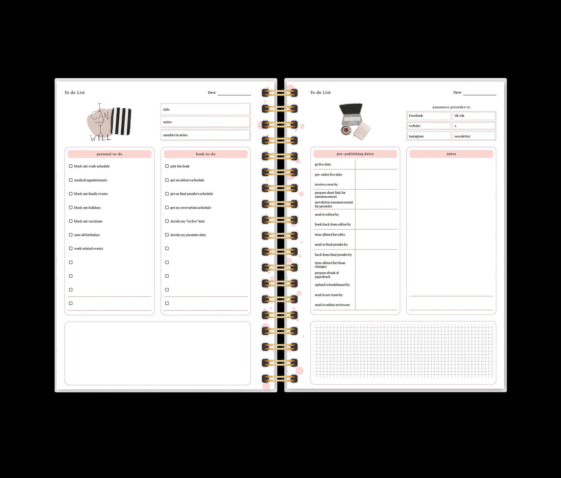Personalized Author planner Writer Productivity Novel Planning - Tomes and Troves