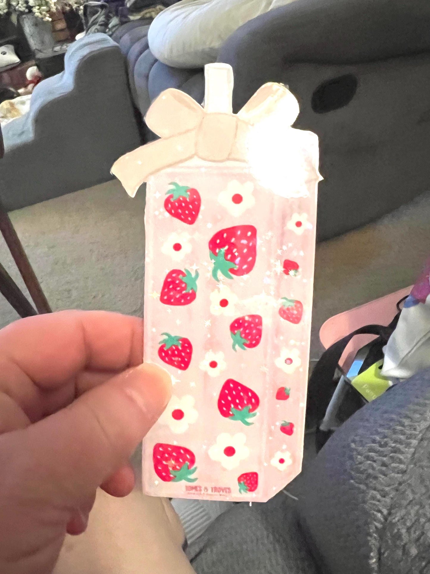 Strawberry Pillar Candle Bookmark | Glitter Laminated Bookmark | Fruit-Themed Book Accessory | Whimsical Strawberry Book Lover Gift | 2.6x6 - Tomes and Troves