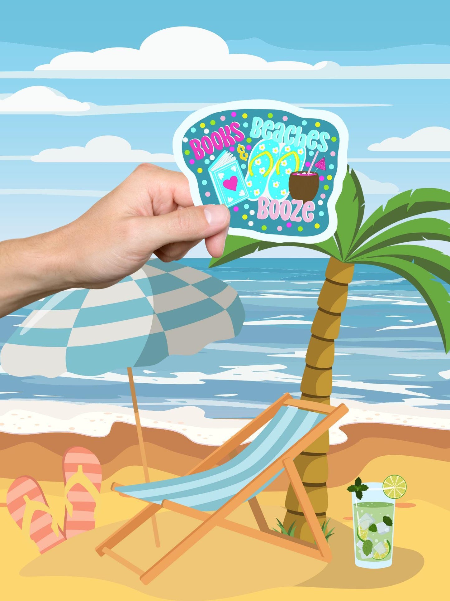 Beach hand drawn Stickers, Cute Animal Stickers, Laptop Decals, Vinyl Sticker Pack, Planner Accessories, - Tomes and Troves