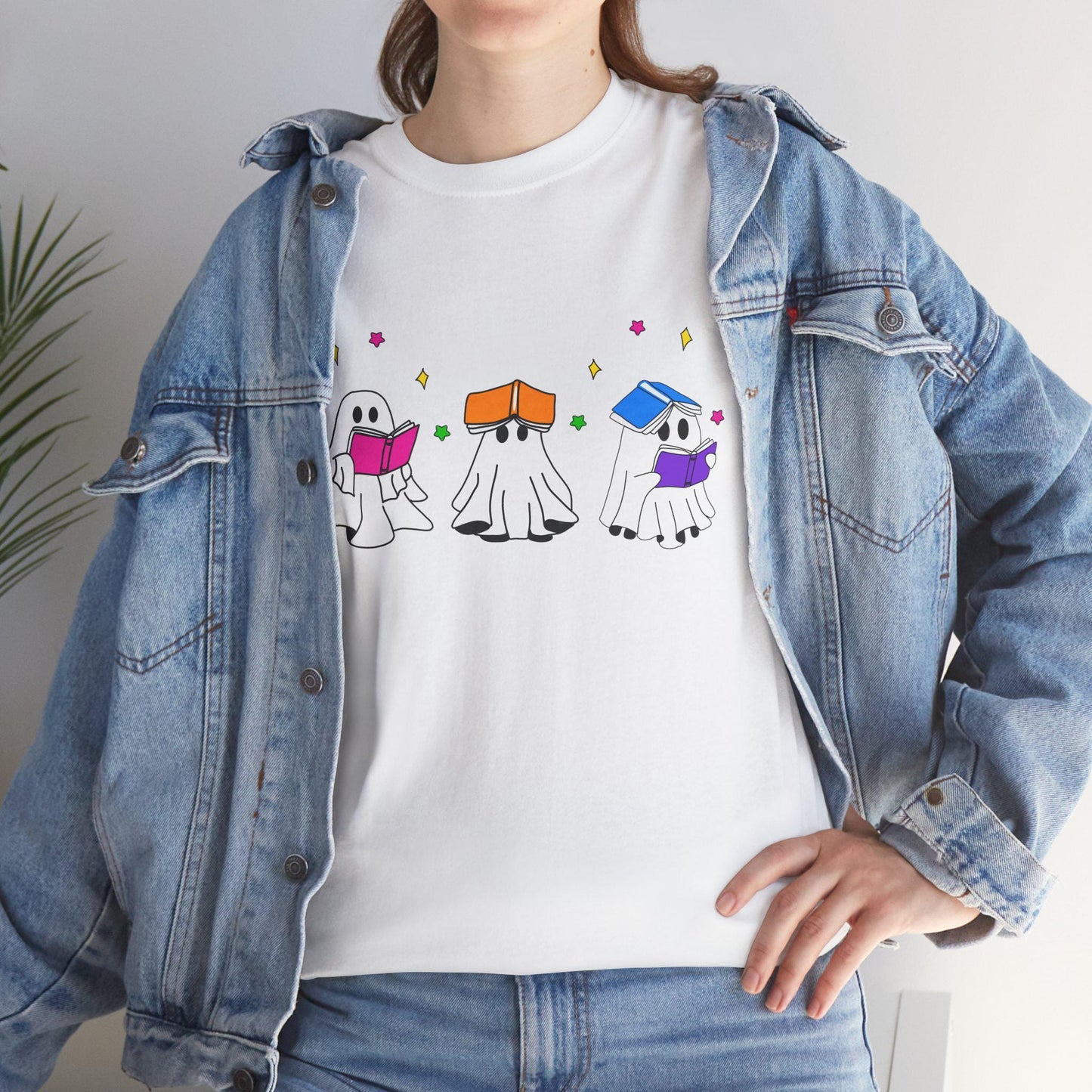 Cute hand drawn bookish Ghosts Unisex Tee, Bookish T-Shirt, Halloween Shirt, Literary Spirits Top, Ghostly Cotton Tee - Tomes and Troves