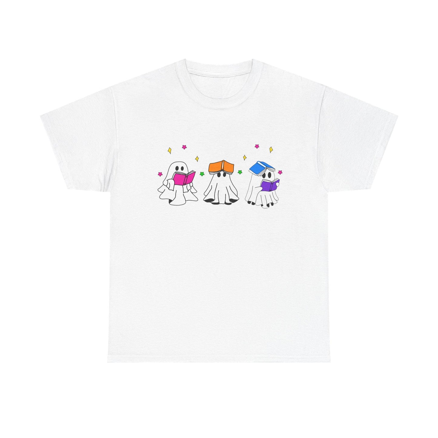 Cute hand drawn bookish Ghosts Unisex Tee, Bookish T-Shirt, Halloween Shirt, Literary Spirits Top, Ghostly Cotton Tee - Tomes and Troves