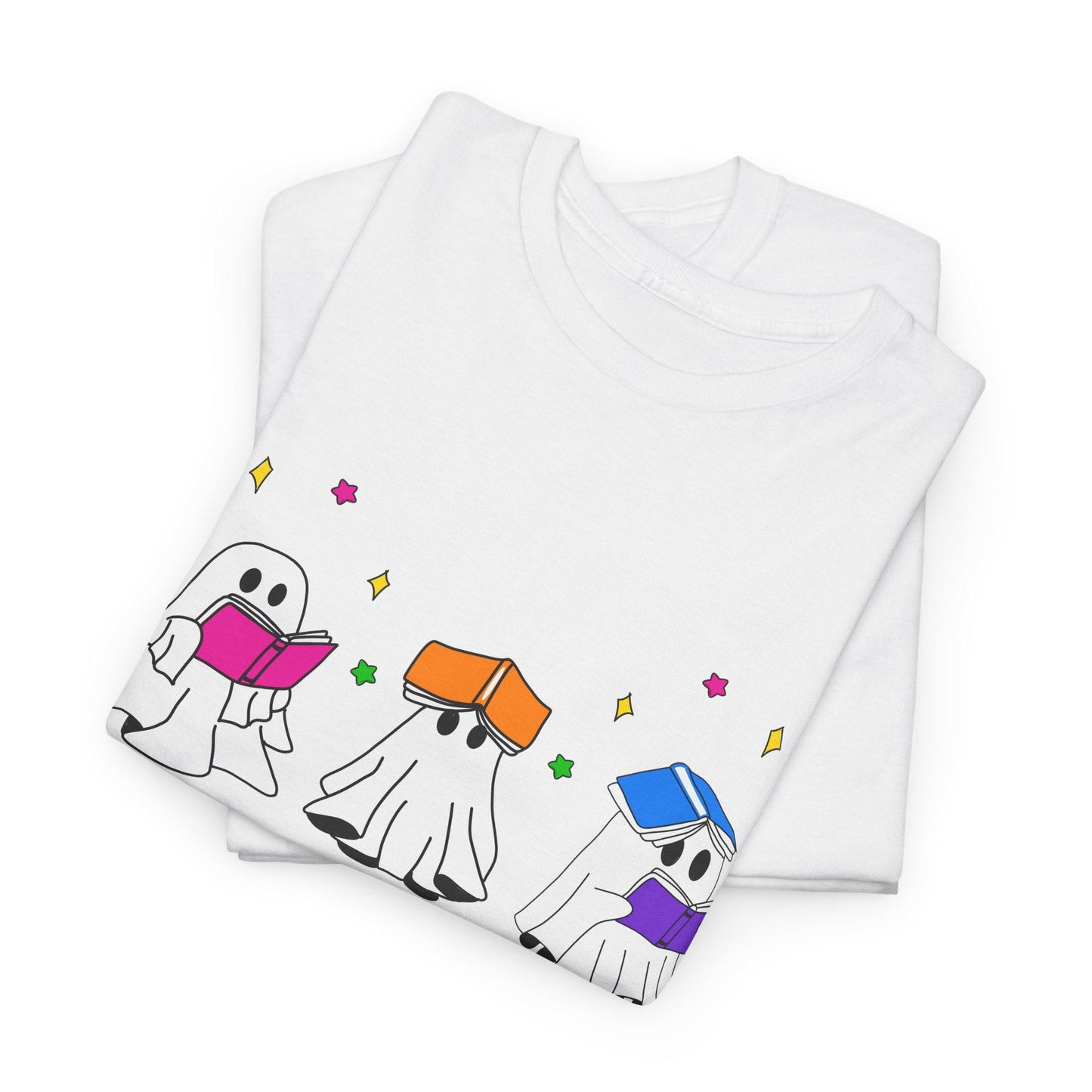 Cute hand drawn bookish Ghosts Unisex Tee, Bookish T-Shirt, Halloween Shirt, Literary Spirits Top, Ghostly Cotton Tee - Tomes and Troves