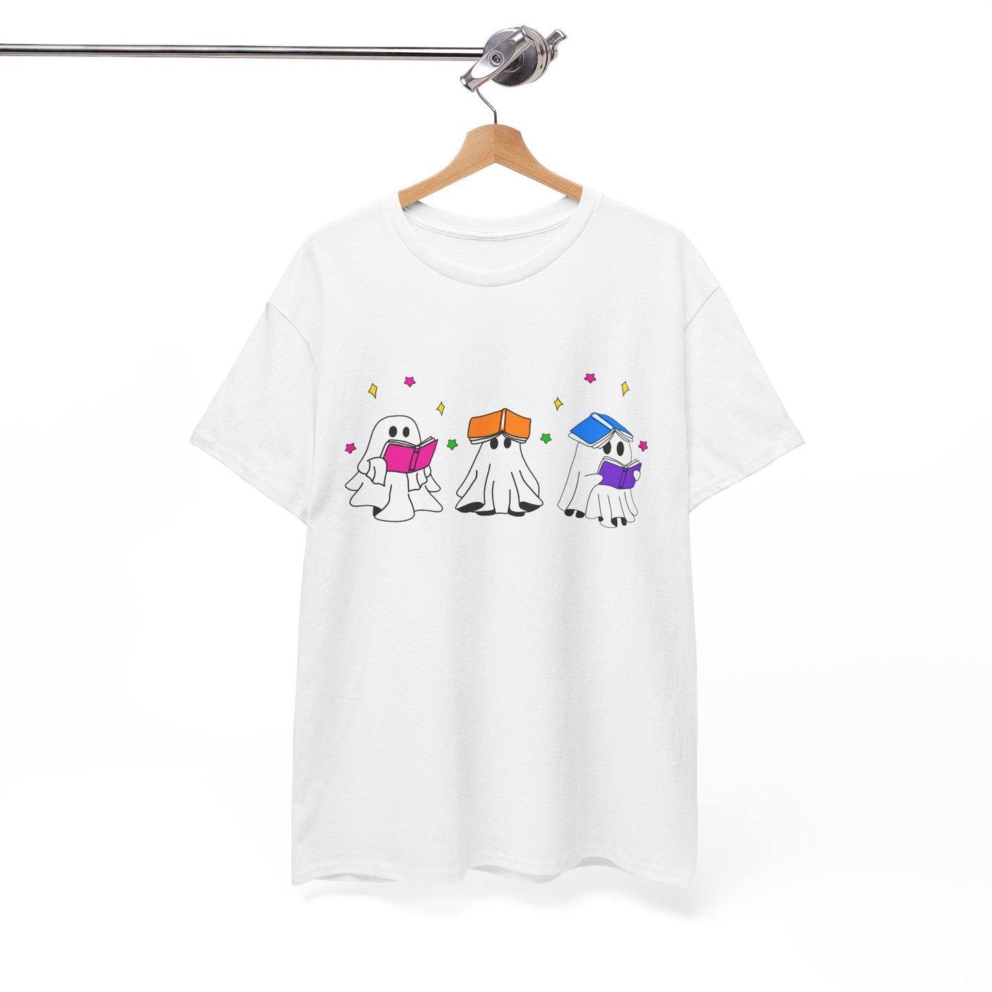 Cute hand drawn bookish Ghosts Unisex Tee, Bookish T-Shirt, Halloween Shirt, Literary Spirits Top, Ghostly Cotton Tee - Tomes and Troves