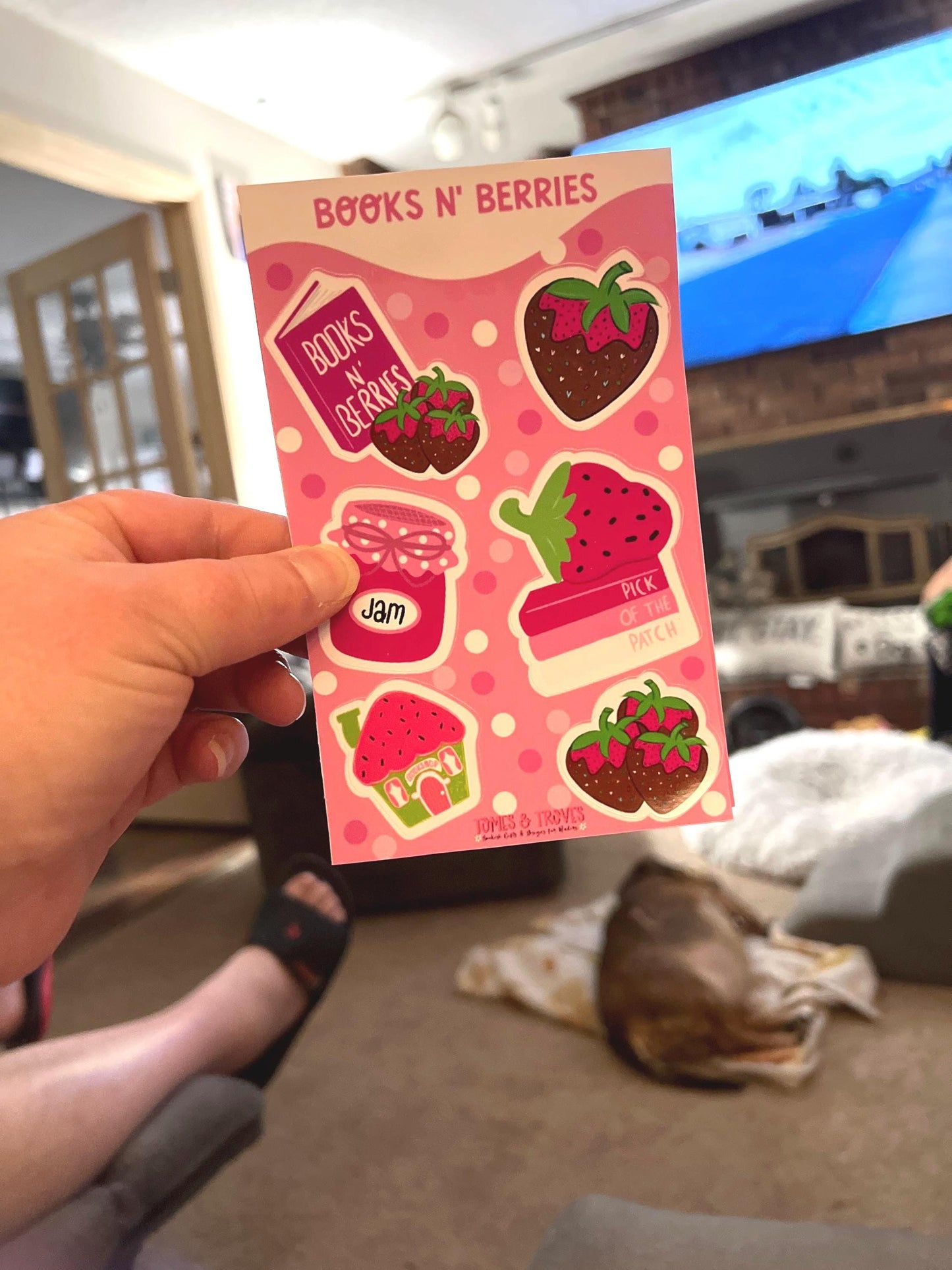 Books N’ Berries Sticker Sheet – Cute Strawberry-Themed Bookish Stickers, Chocolate-Covered Strawberries, Book Lover Stickers, Jam Jar, Book - Tomes and Troves