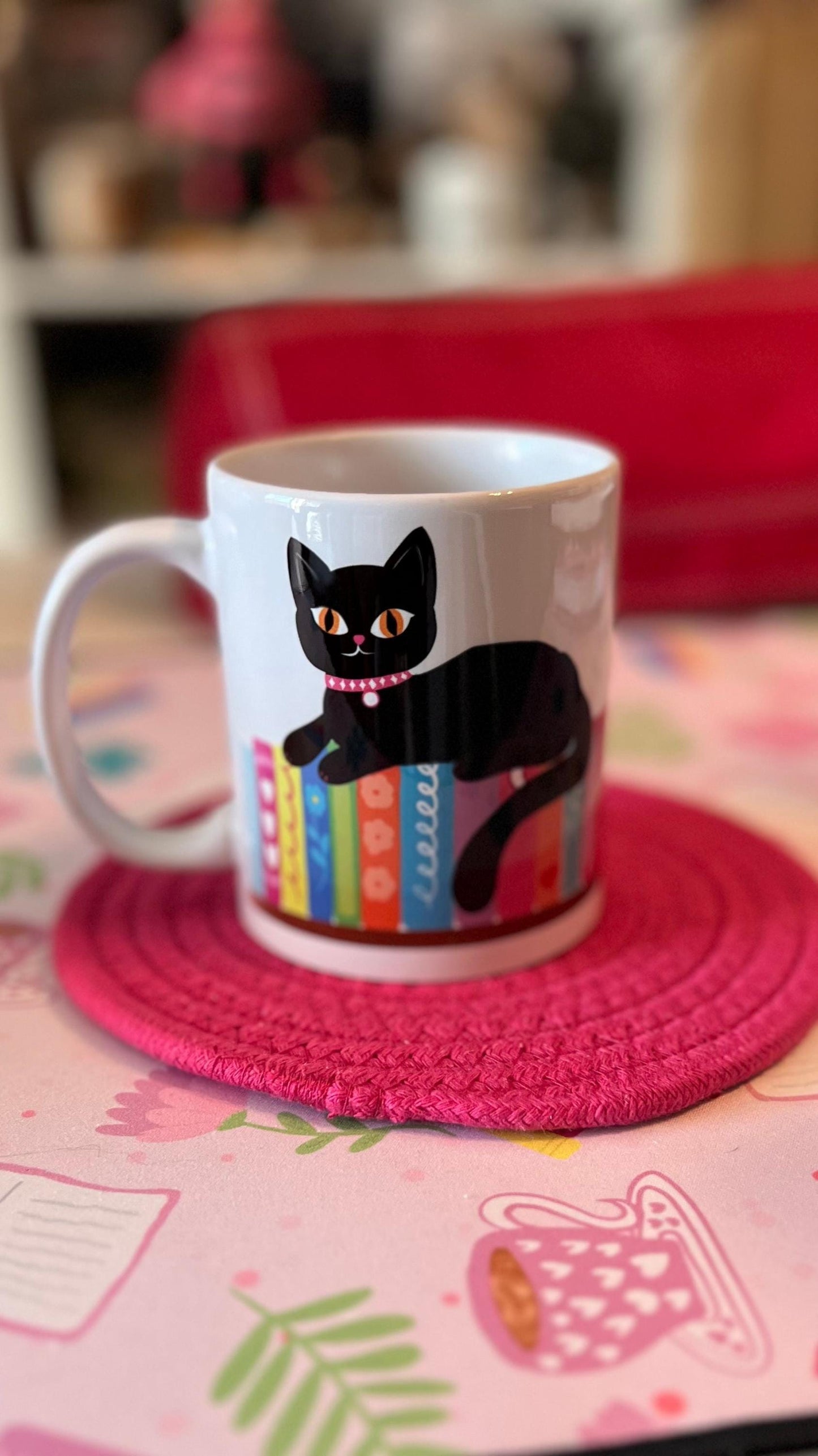 Black Cat Bookshelf Coffee Mug, Cute Cat Lover Gift, Cozy Home Decor, Cat-Themed Kitchenware, Bookworm Present, 11oz or 15oz - Tomes and Troves