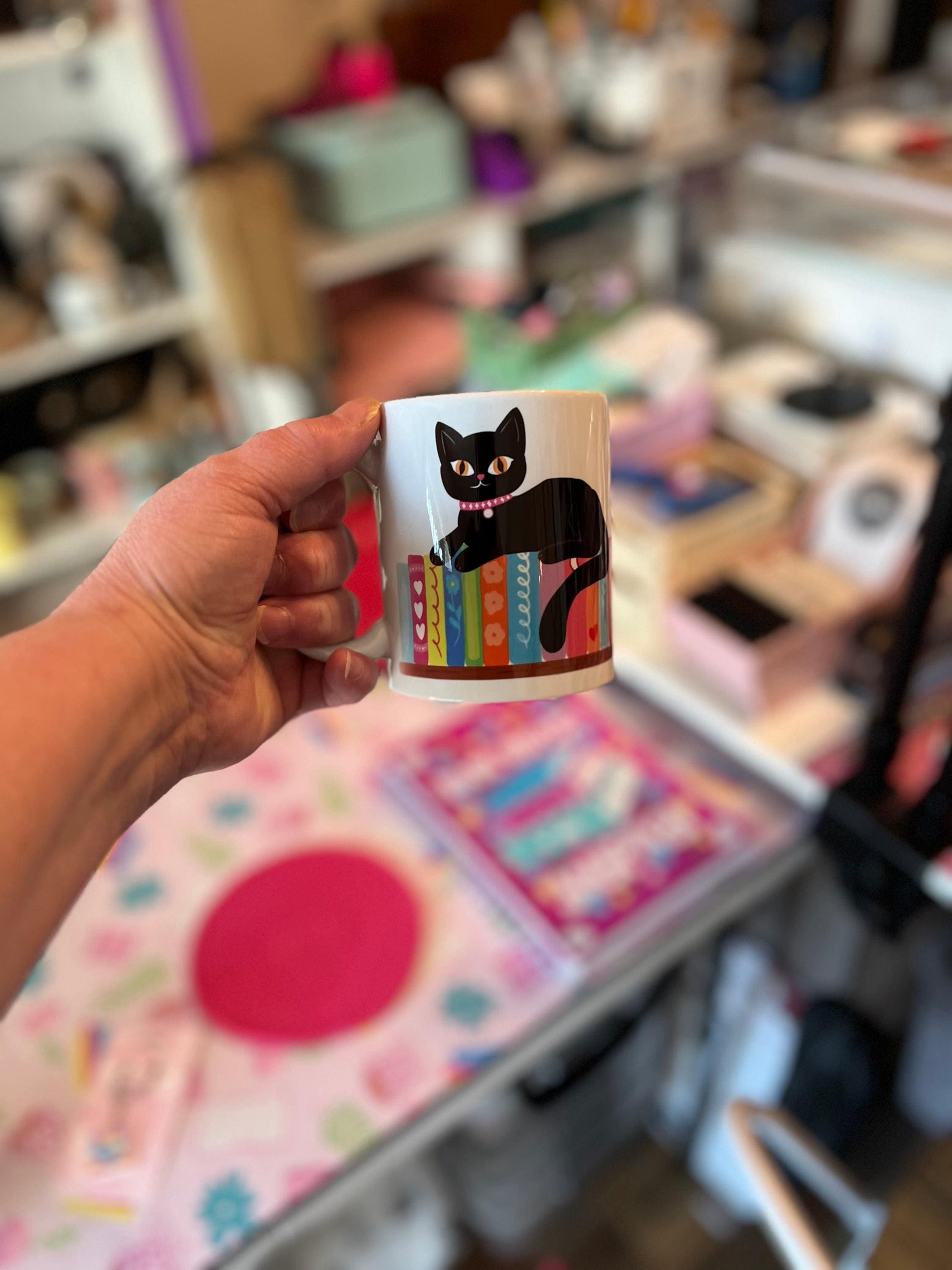 Black Cat Bookshelf Coffee Mug, Cute Cat Lover Gift, Cozy Home Decor, Cat-Themed Kitchenware, Bookworm Present, 11oz or 15oz - Tomes and Troves