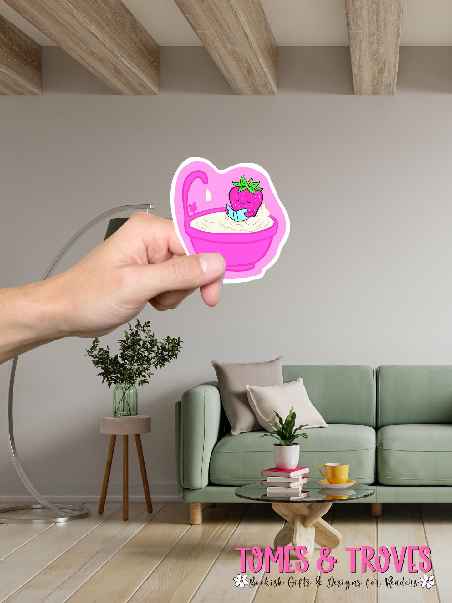 Berry Sweet Escape Strawberry in Whipped Cream Bathtub Sticker - Tomes and Troves