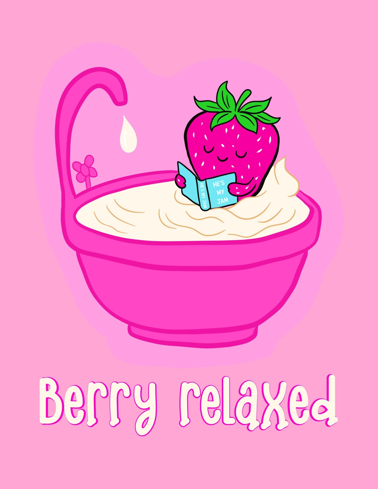 Berry Sweet Escape Strawberry in Whipped Cream Bathtub Art Print - Tomes and Troves