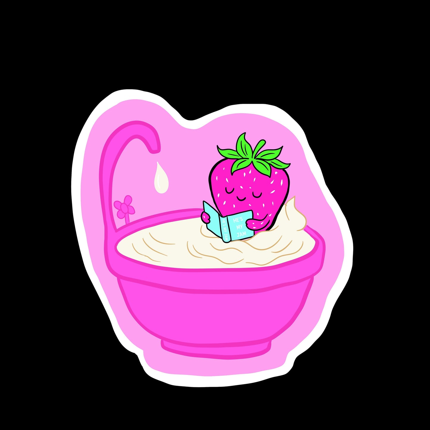 Berry Sweet Escape Strawberry in Whipped Cream Bathtub Sticker - Tomes and Troves