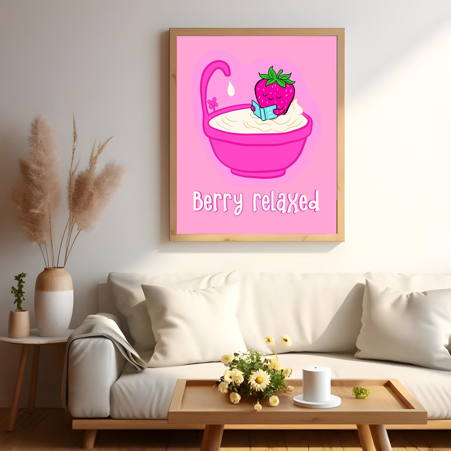 Berry Sweet Escape Strawberry in Whipped Cream Bathtub Art Print - Tomes and Troves