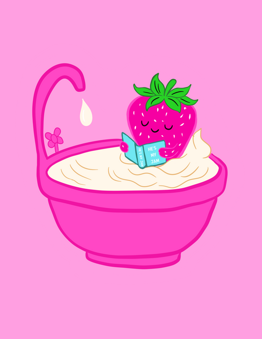 Berry Sweet Escape  Strawberry in Whipped Cream Bathtub Art Print