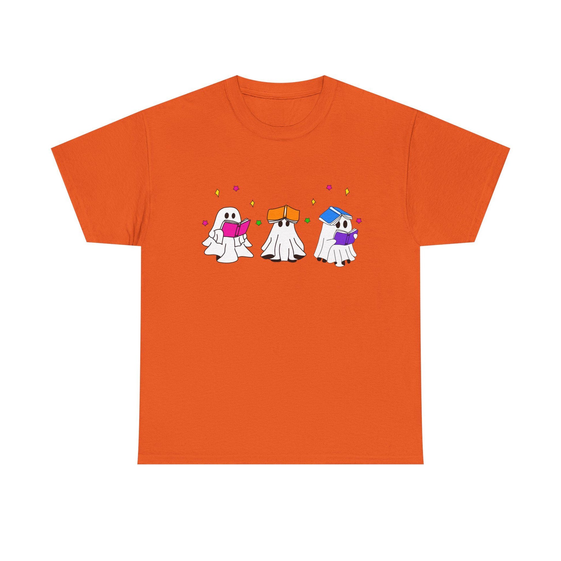 Cute hand drawn bookish Ghosts Unisex Tee, Bookish T-Shirt, Halloween Shirt, Literary Spirits Top, Ghostly Cotton Tee - Tomes and Troves