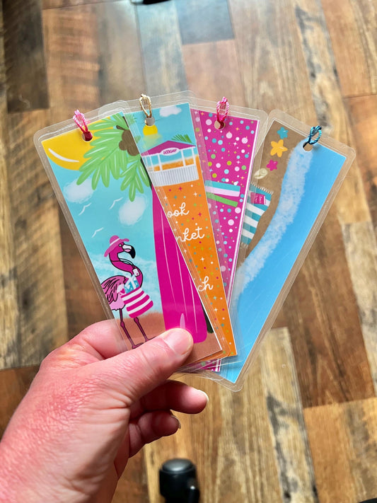 Beach Reads Bookmark set of 4 Laminated Hand-Drawn Bookmark for Book Lovers bookish gift