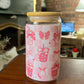 Pink Boba Tea Glass Storage Jar | Cute Kawaii Checkered Jar with Bows & Bubble Tea | Airtight Bamboo Lid | Girly Gift for Boba Lovers - Tomes and Troves