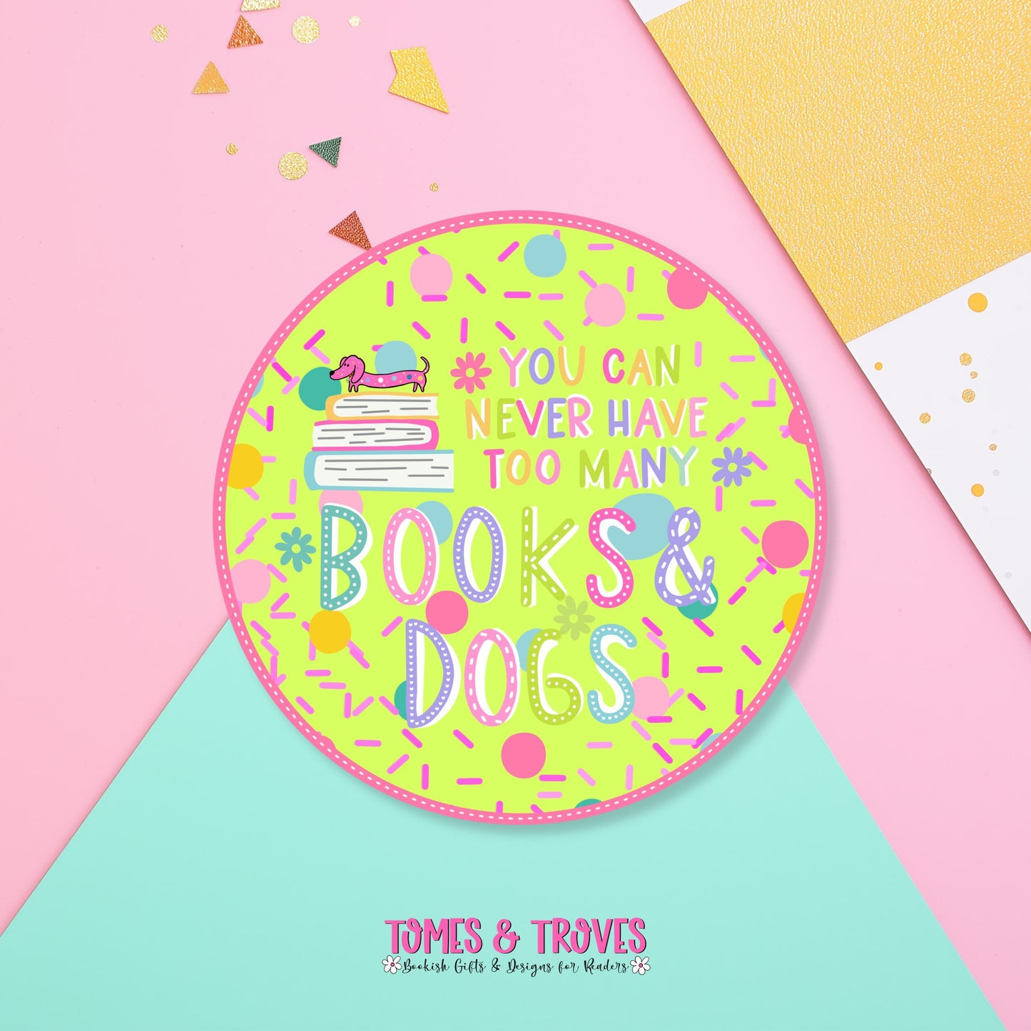 Books and Dogs Sticker | Dachshund, Books, Confetti Vinyl Decal